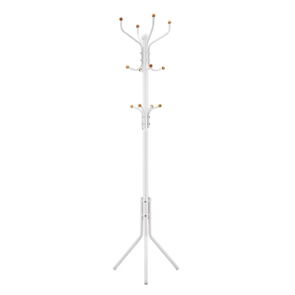 Álló fogas 12 kampóval, stabil fém kabáttartó,182 cm magas, fehér
