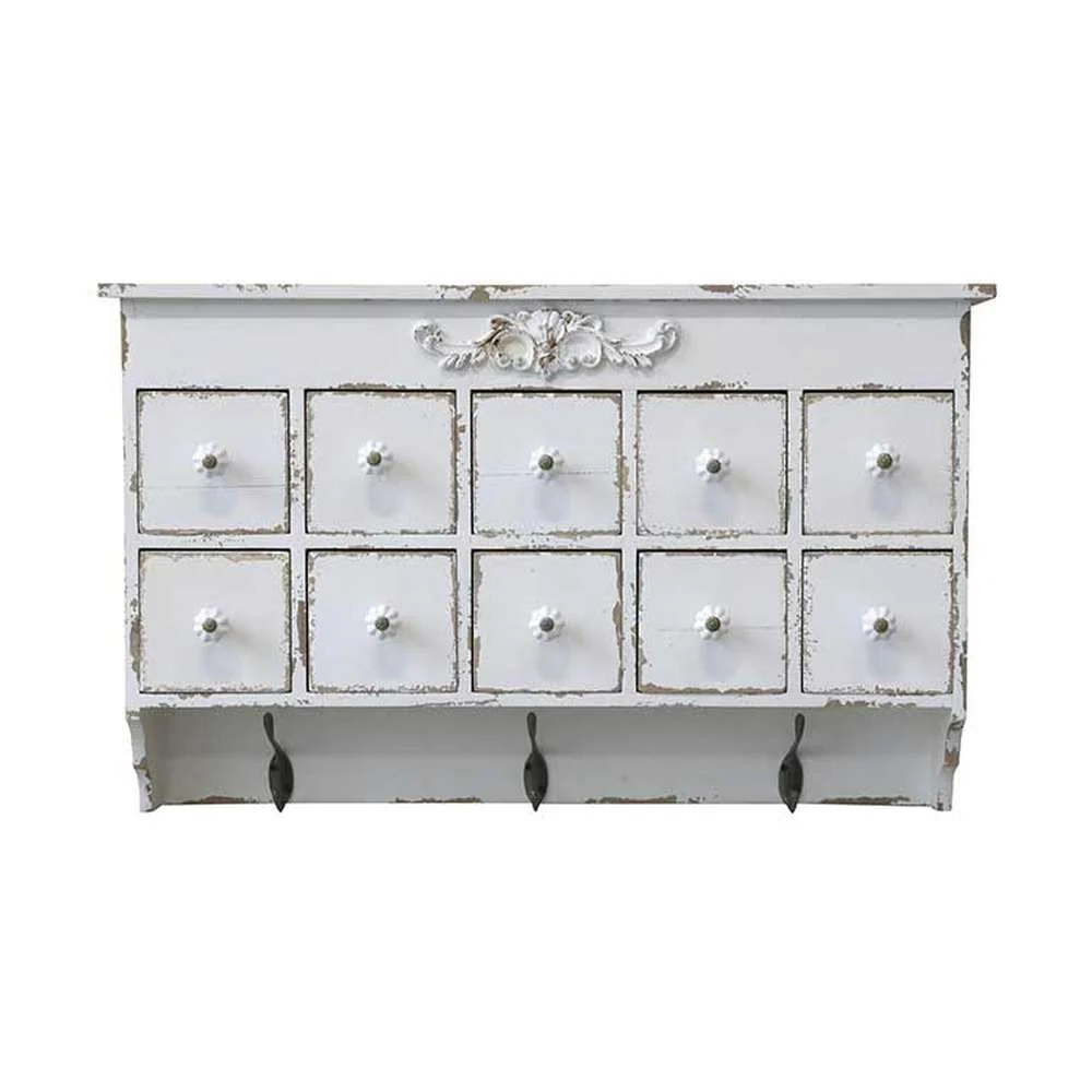 OLD FRENCH antik krém fiókos szortírozó polc fogassal 60 cm