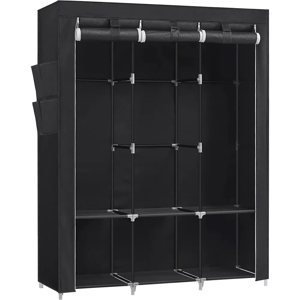Ruhásszekrény, hordozható szekrény huzattal, fekete