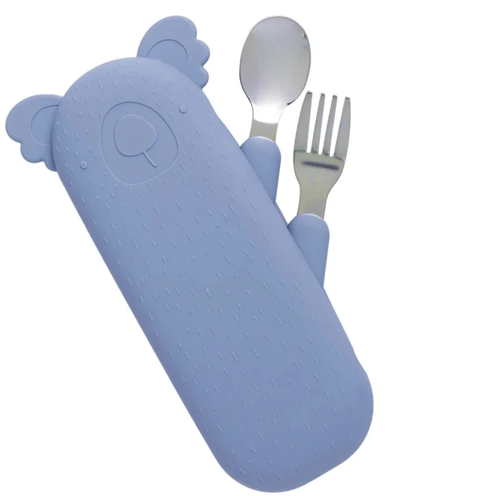 Cotton Cloud gyermek evőeszközök Zoe Koala tokban, ködkék színben