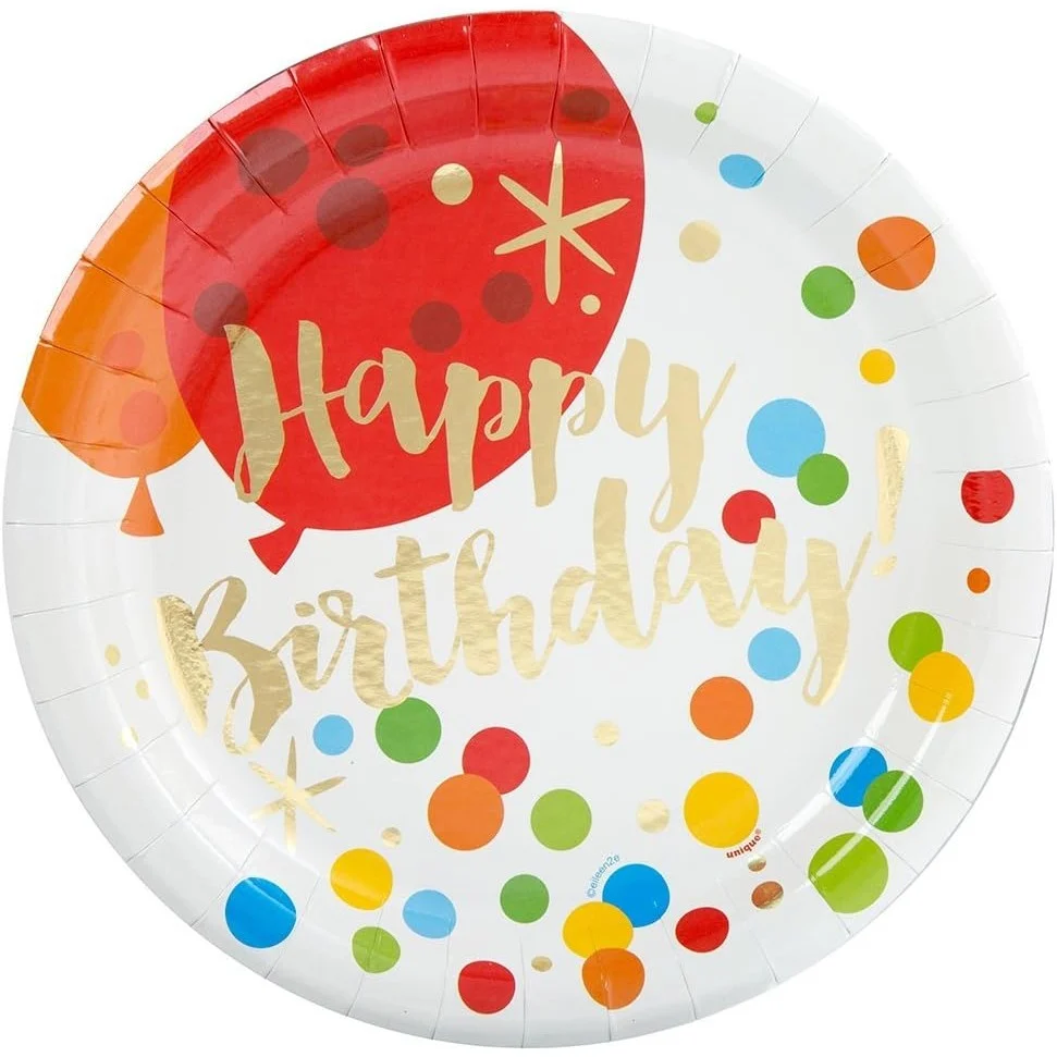 10 db-os Boldog Születésnapot Pöttyös Karton Tányér Készlet 18 Cm | HappyWare