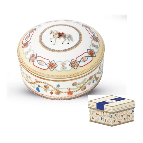 Porcelán ékszertartó díszdobozban lovas mintával Cheval