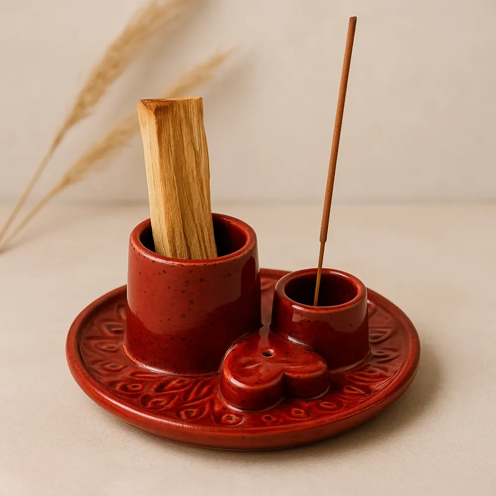 Kerámia Palo Santo és Füstölőtartó Piros Mandala
