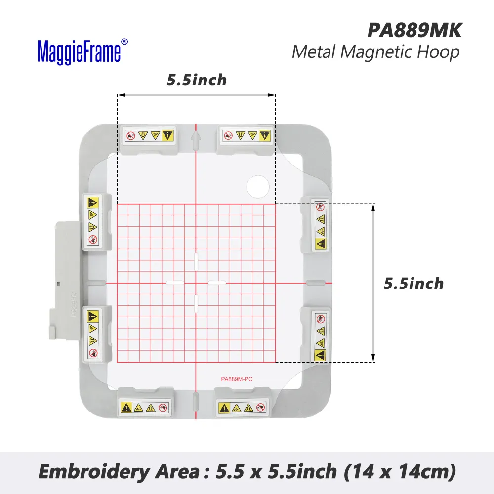 MaggieFrame mágneses hímzőkeret Husqvarna Viking & Pfaff hímzőgépekhez – fém keret 5.9″ × 5.9″ (150 × 150 mm) PA889Mk